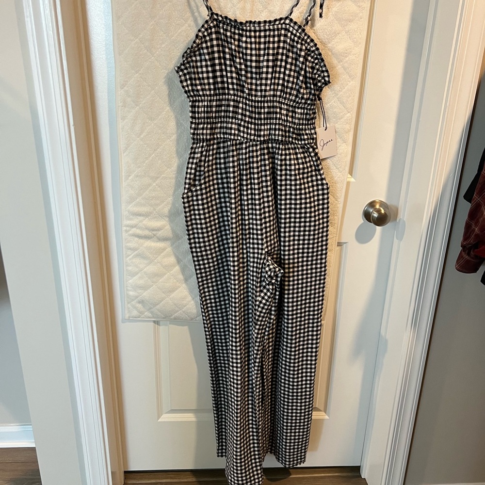 Women's Black and White Gingham Jumpsuit